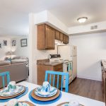 Photo of model apartment kitchen with appliances